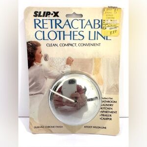 New Vtg SLIP-X Retractable Clothesline Chrome Finish 8 ft Nylon Line Wall Mount